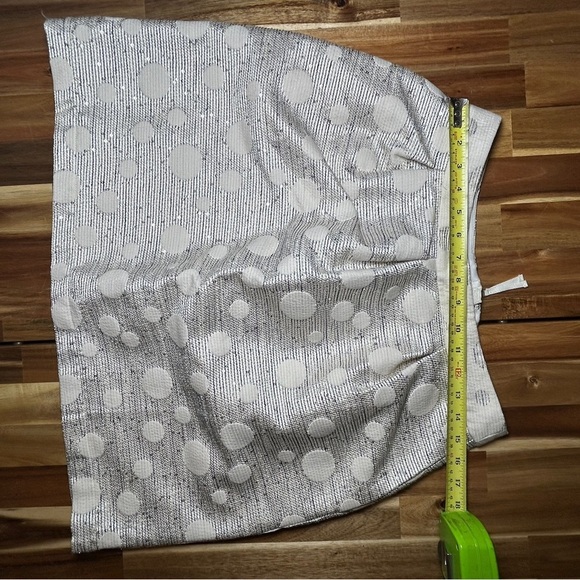 Maeve by Anthropologie Cream Navy Polka Dot Stripes Sequins Textured Skirt Sz 8 - Picture 7 of 9